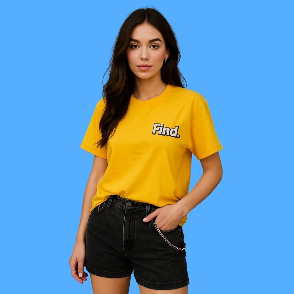 Find Cannabis Graphic Tee – Yellow “Find.” Logo Unisex Streetwear T-Shirt (L)